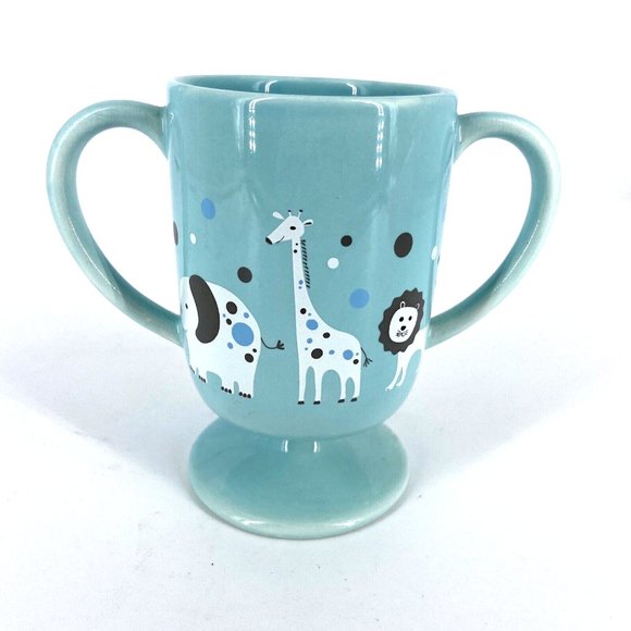 Teleflora Migi Mug Blue Ceramic 2 Handled Zoo Animals Elephant Giraffe Lion Baby - Picture 4 of 8